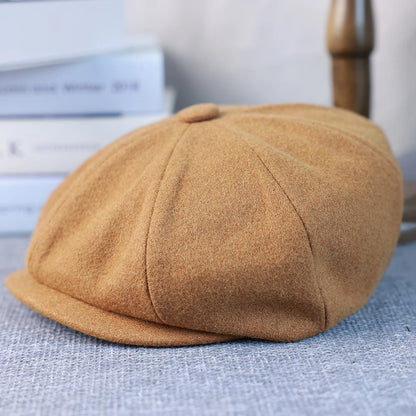 New Wool Newsboy Cap Black Khaki Men Women British Gatsby Retro Hat