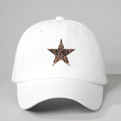Leopard Print Star Soft Cotton Baseball Cap Unisex Adjustable