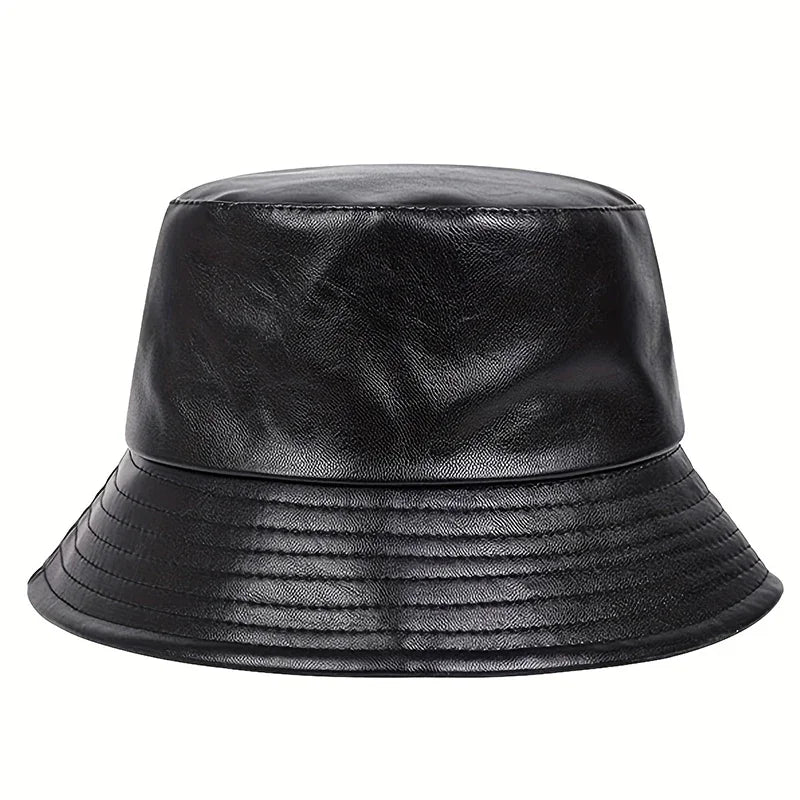Unisex Brooklyn Panama Bucket Hat PU Leather Fisherman Hat Outdoor for Men Women