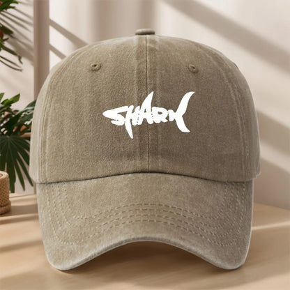Men's Shark Patterned Baseball Cap with Washed Retro Design Suitable