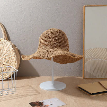 Wide Brim Straw Hat Khaki Sun Block Outdoor
