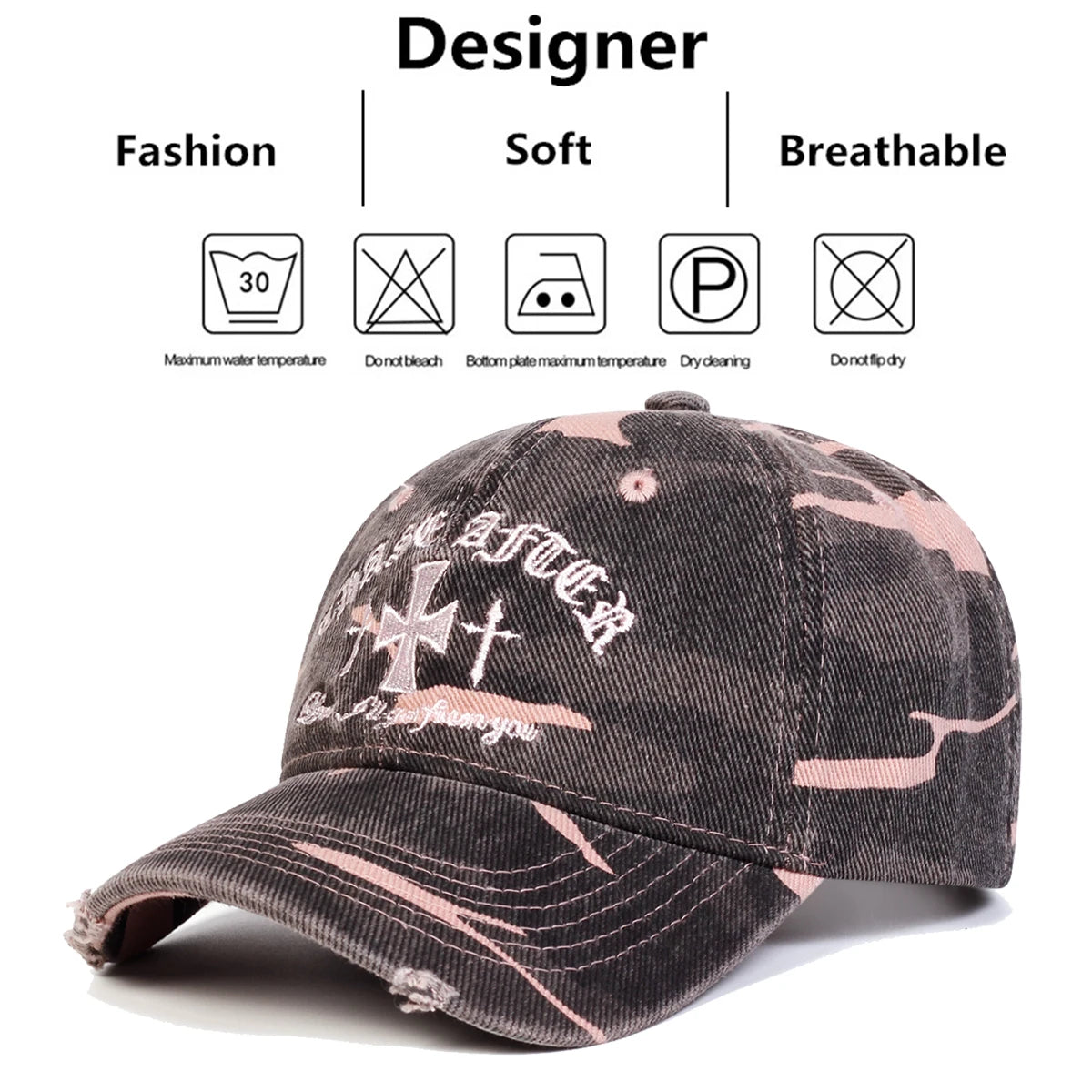 Unisex Cross Embroidery Pierced Baseball Caps Spring and Autumn