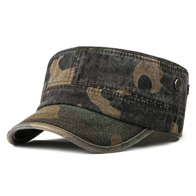 Vintage Camouflage Hats For Men Women Spring Summer Flat Top