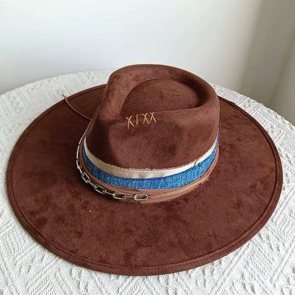 Western Style Wide Brimmed Velvet Fedora
