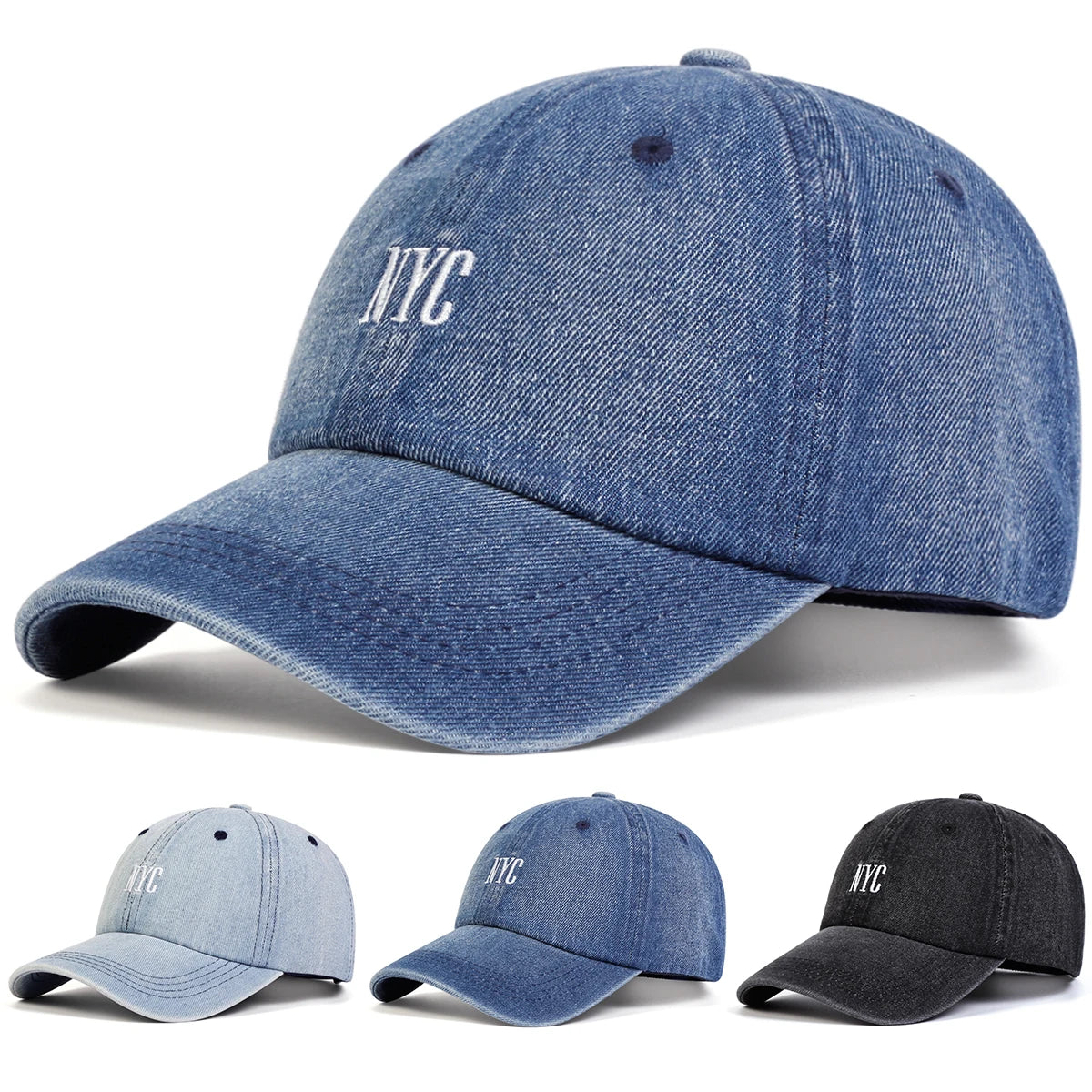 Unisex NYC Embroidery Denim Baseball Caps Spring Autumn