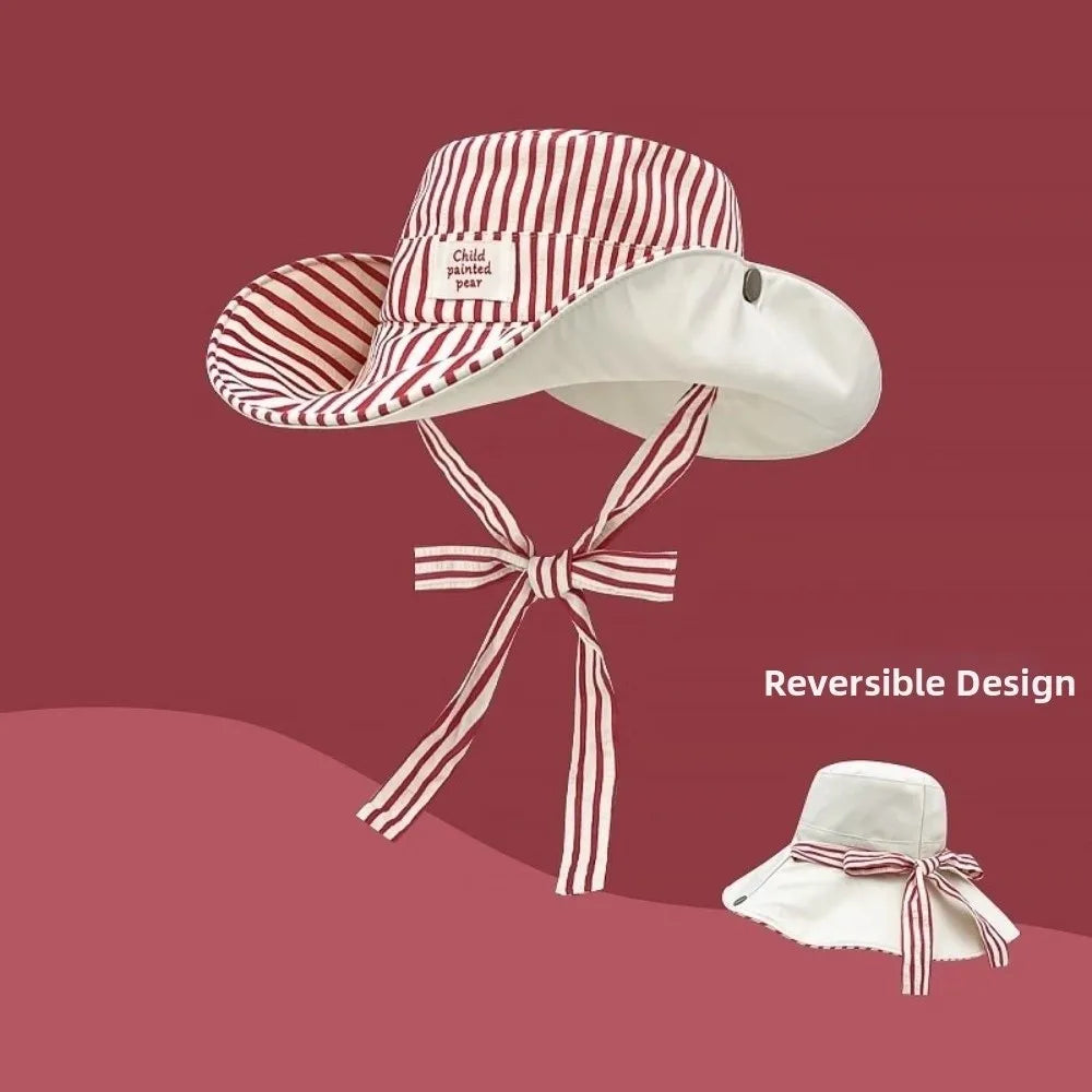 New Wide Brim Reversible Bucket Hat UV Protection Foldable Striped Sun Hat