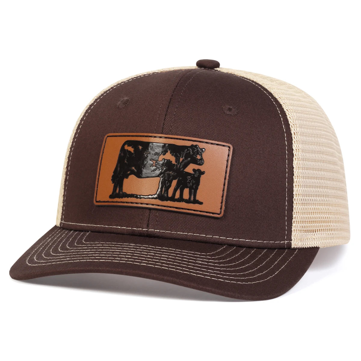 Unisex Brown Cow Leather Label Baseball Net Caps Spring and Summer