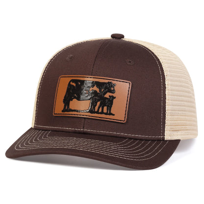 Unisex Brown Cow Leather Label Baseball Net Caps Spring and Summer