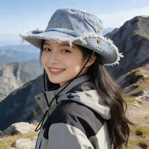Retro Burr Denim Bucket Hats For Women