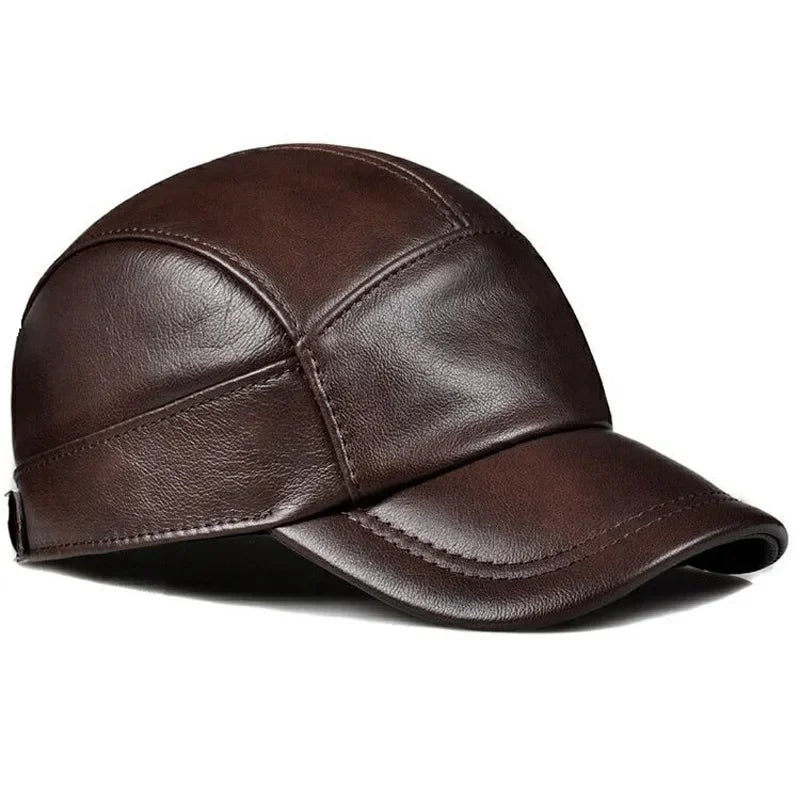 New 2023 Spring/Winter Man Genuine Leather Baseball Caps Male Warm