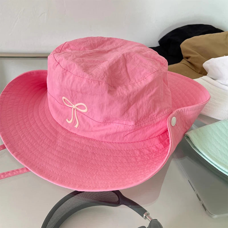 Korean Pink Bow Quick Dry Fisherman Hat