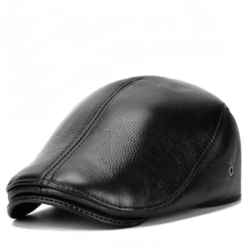 Men's Outdoor Leather Hat Winter Berets