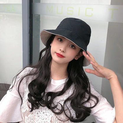 Double-Sided Bucket Hat for Women Men Summer Wide-brim Fisherman Cap