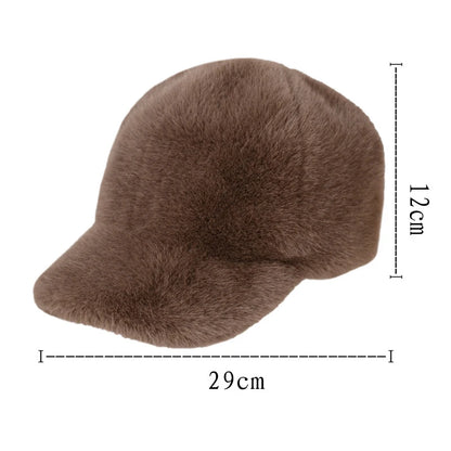 Fashion Solid Color Fluffy Faux Fur Baseball Hat