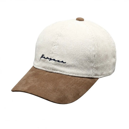 Embroidered Letter Baseball Hat Corduroy Wide Brim Outdoor