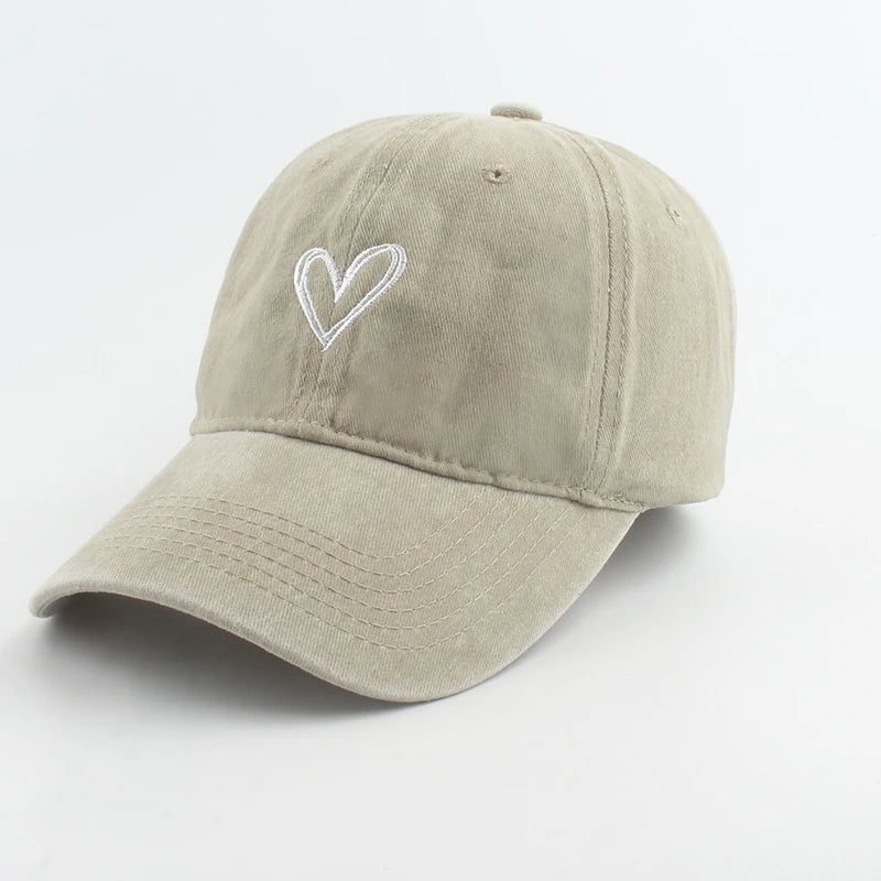 Sport Baseball Caps For Men Women Love Heart Embroidery Washed Cotton