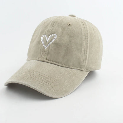 Sport Baseball Caps For Men Women Love Heart Embroidery Washed Cotton