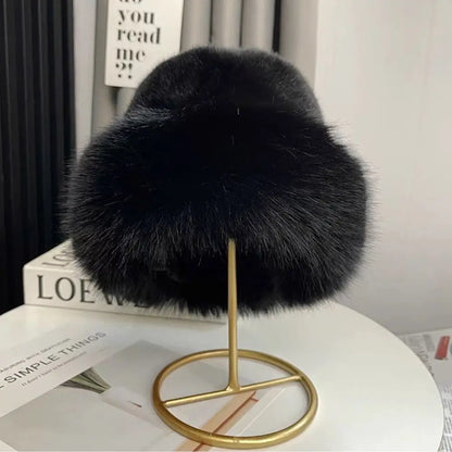 Fluffy Fur Fisherman Hat For Women Winter Cap Windproof Warm Female Bucket Hat