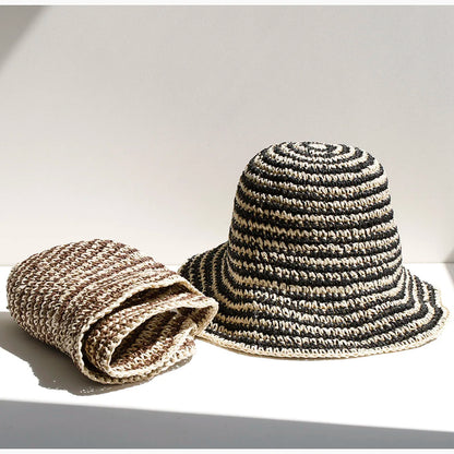 Women Beach Panama Straw Dome Bucket Hat
