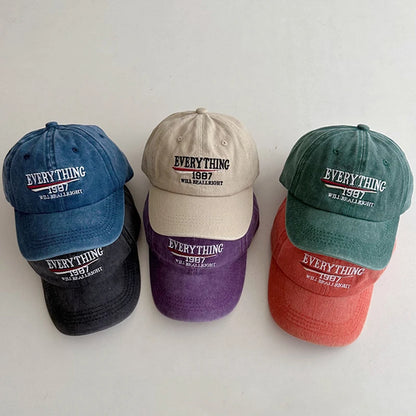 Retro Letter Embroidery Baseball Cap Children Washed Cotton Hat Korean Solid Color Kids Boy Girl Peaked Caps