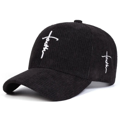 Unisex Letter Cross Embroidery Corduroy Baseball Caps Spring and Autumn