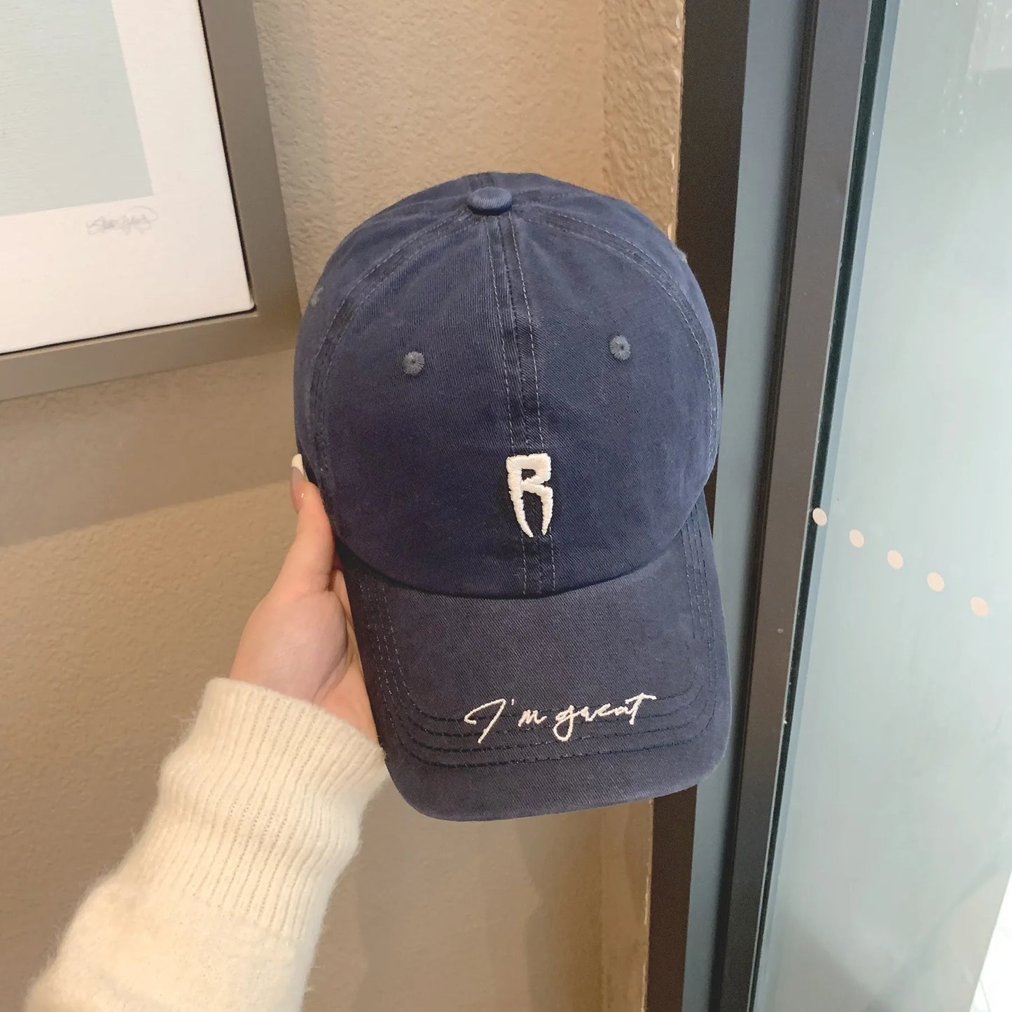 Simple Color Korean Letter P Embroidery Baseball Cap