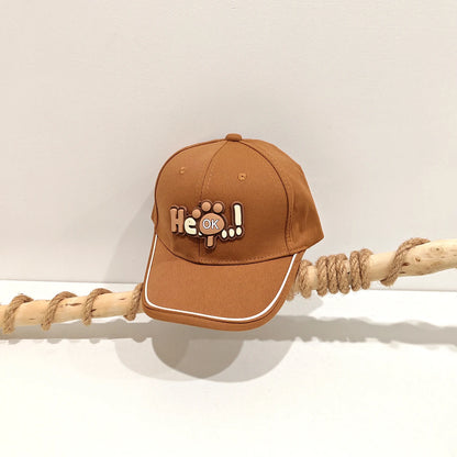 Children's Color Matched Brimmed Hat with Letters He Cute Cat Paw Shaped Decorative Baseball Cap