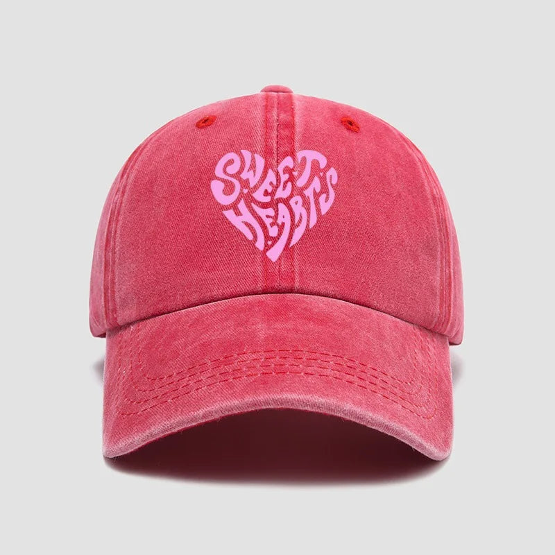 Pink Heart-Shaped Letter Printed Baseball Cap