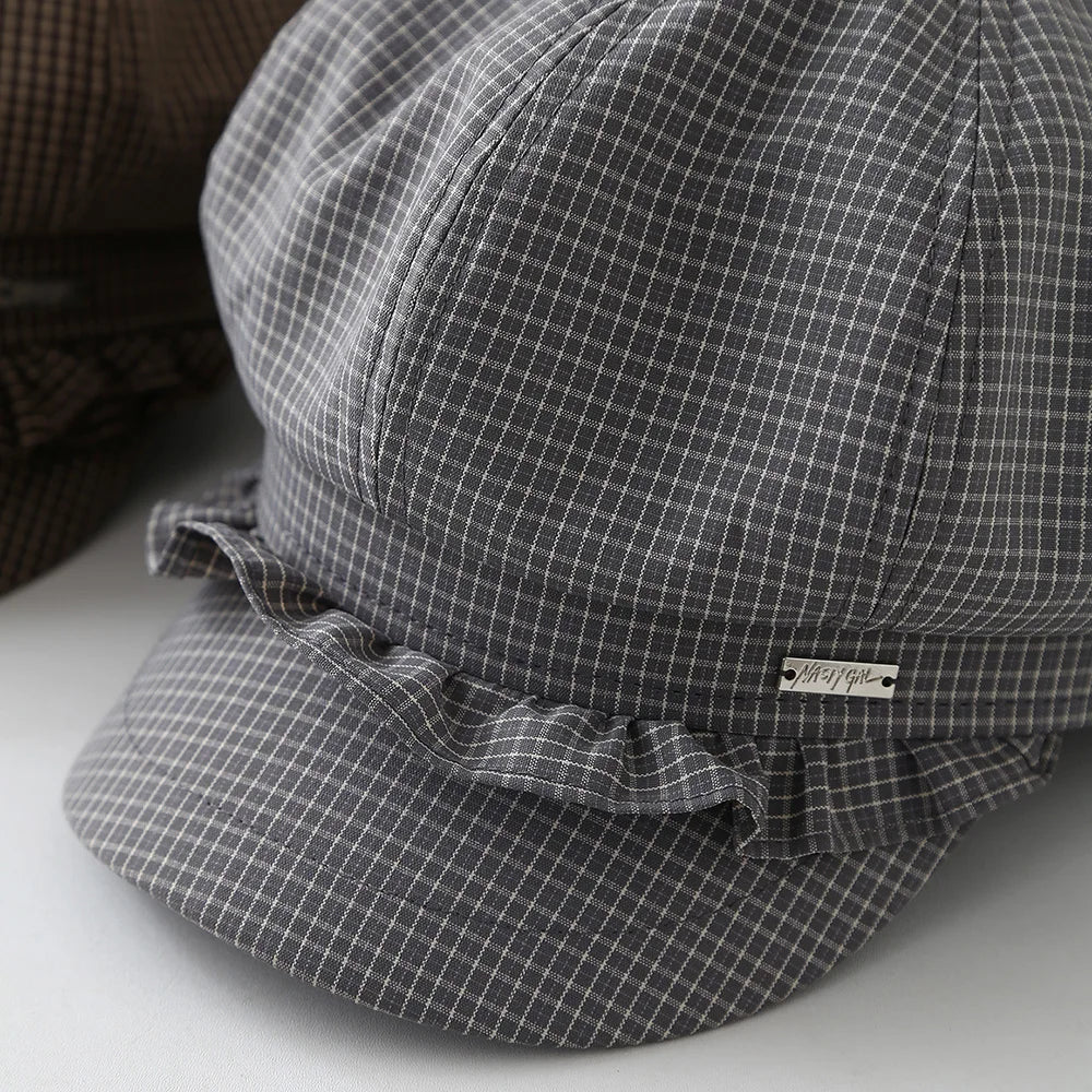Striped Plaid Octagonal Cap Women Beret