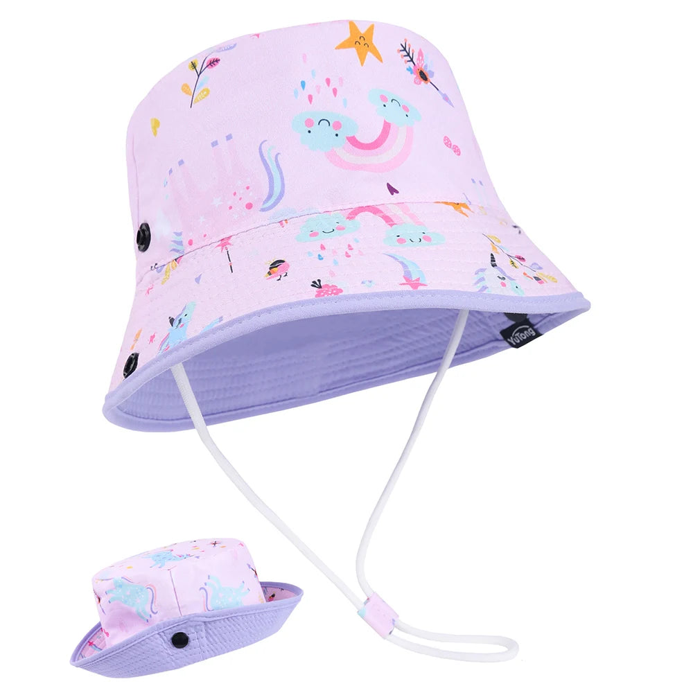 Panama Summer Children Bucket Hat Cartoon Baby Beach Foldable Brim Hat Kids