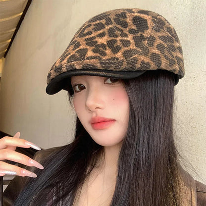 Spring Beret Cap Female 2026 Warm Autumn Vintage Leopard Print Women's Hat