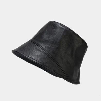 Faux Leather Bucket Hat Women Reversible Pu And Cotton Sun Hat