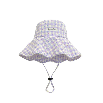 New Floral Plaid Fisherman Hat Large Brim Adjustable Sunshade Hat