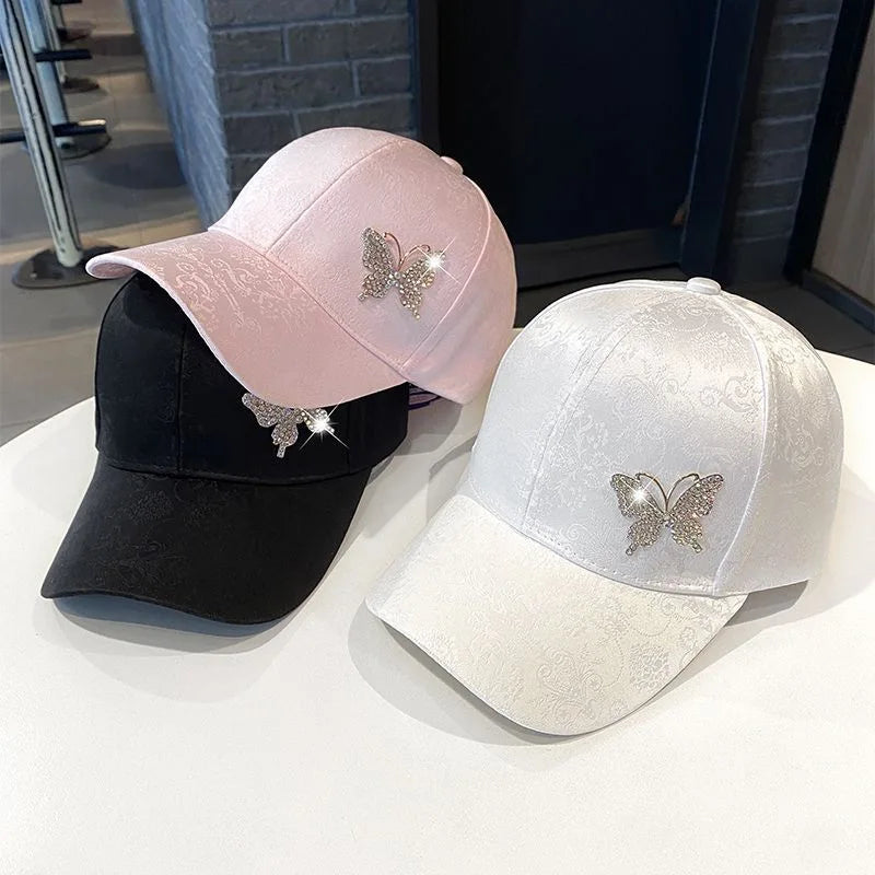 Ladies Summer New Versatile Cap Rhinestone Butterfly