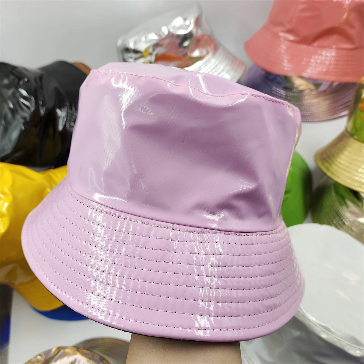 Colorful Shiny Leather Two Sided Fisherman Hat Women's and Men's