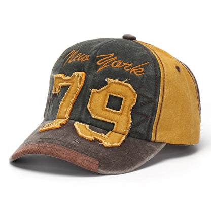 New Heavy Duty Embroidered Letter 79 Baseball Cap Trendy Casual Hat Water Washed Style