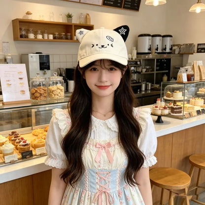 Cute Cat Ears Baseball Cap Thin Breathable Sun Hat UV Protection Adjustable Duckbill Cap Women Spring Summer