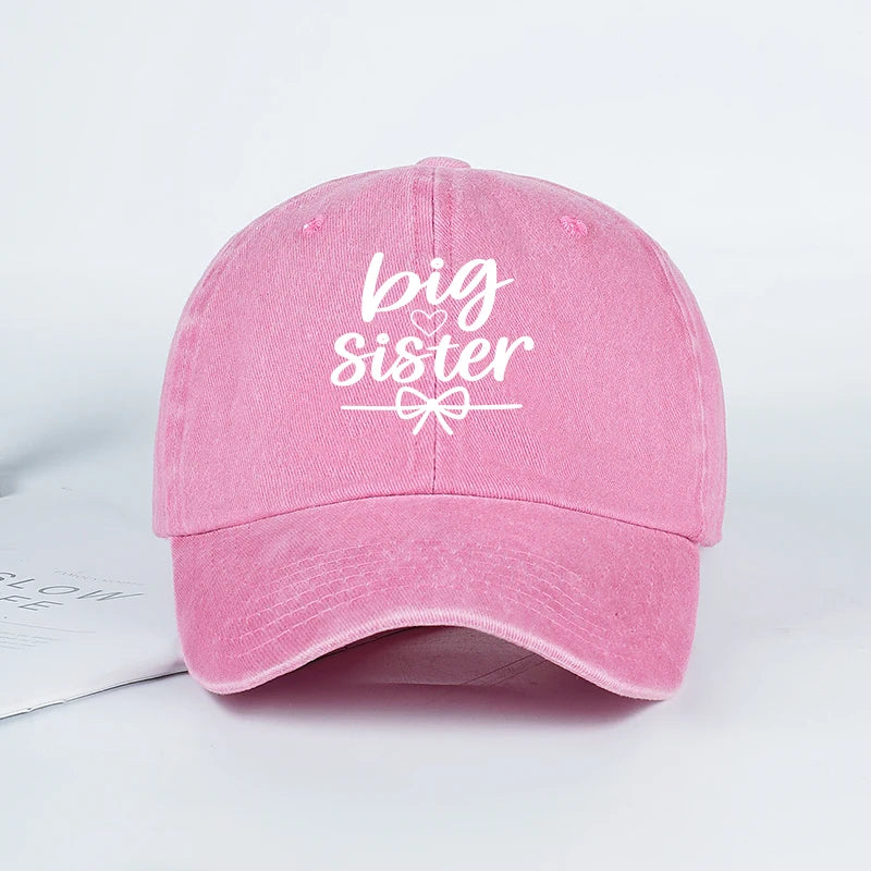 "Big Sister" Print Washed Baseball Cap