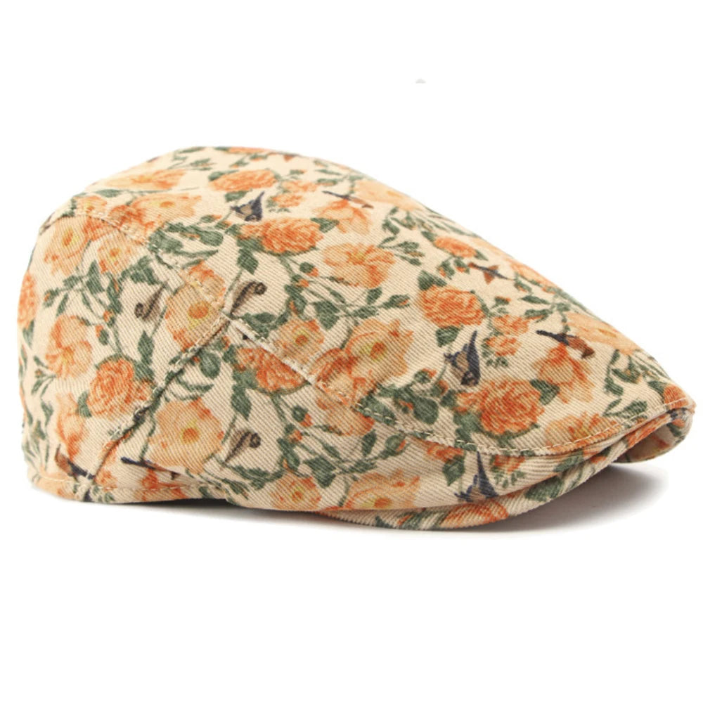 Men Women Retro Floral Artist Painter Beret Hat Adjustable