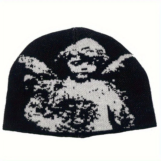 Angel Jacquard Beanie Black & White Edgeless Skull Cap