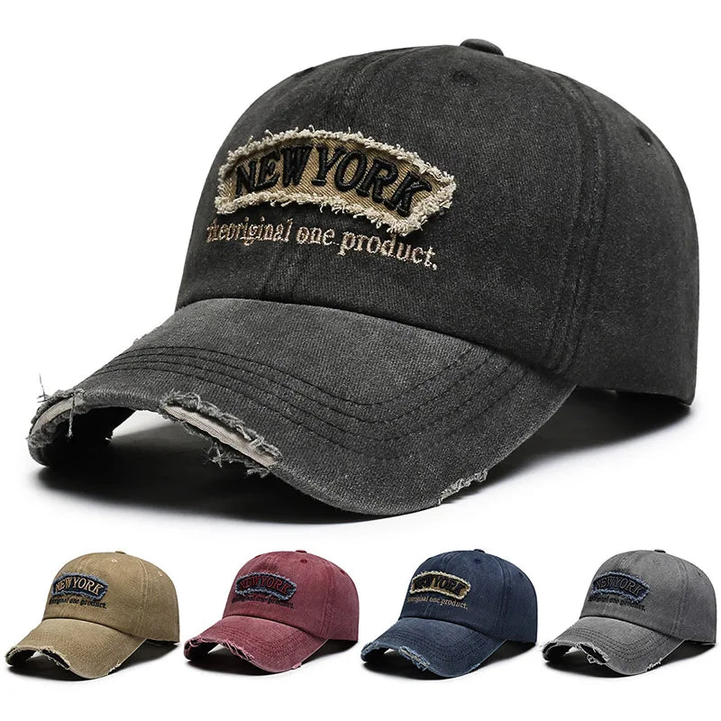 Vintage Distressed Hole Embroidery Letter Denim Baseball Cap
