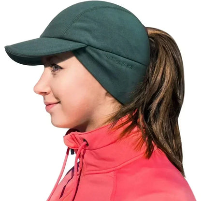Women's Winter Reflective Fleece Ponytail Hat with Drop Down Ear Warmer Hat Baseball Cap