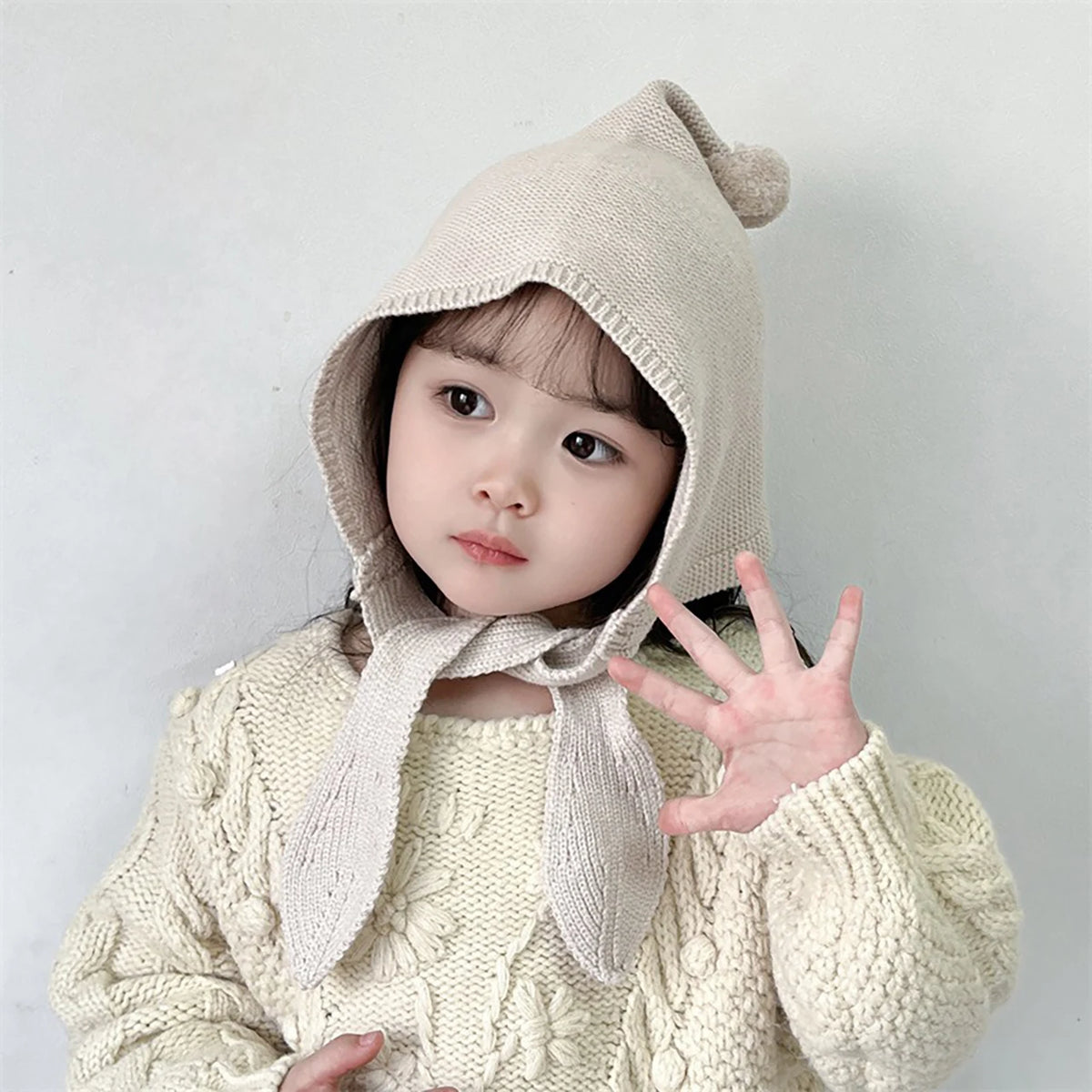 Winter Warm Kids Headgear Cap Solid Color Woolen Knitted Hat 2-8 Years Girl Children