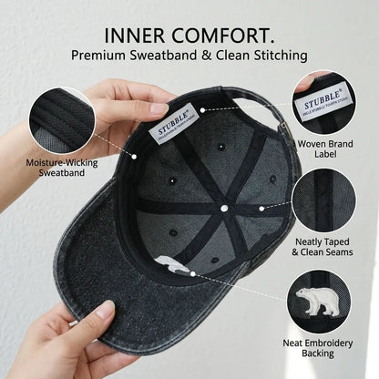 Polar Bear Embroidered Baseball Cap for Men Women Large Head Size Wide Brim  Washed Denim Trucker Hat Adjustable Casual Duckbill Cap