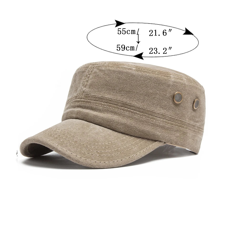 Men Flat Army Hat Washed Cotton Vintage Visor Baseball Cap Hunting Militarily Caps Casual Outdoor