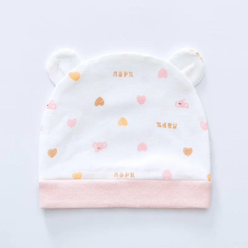 Soft Infant Beanies Caps Baby Hat Cartoon Bear Boneless Muslin Hat Newborn 0-3M