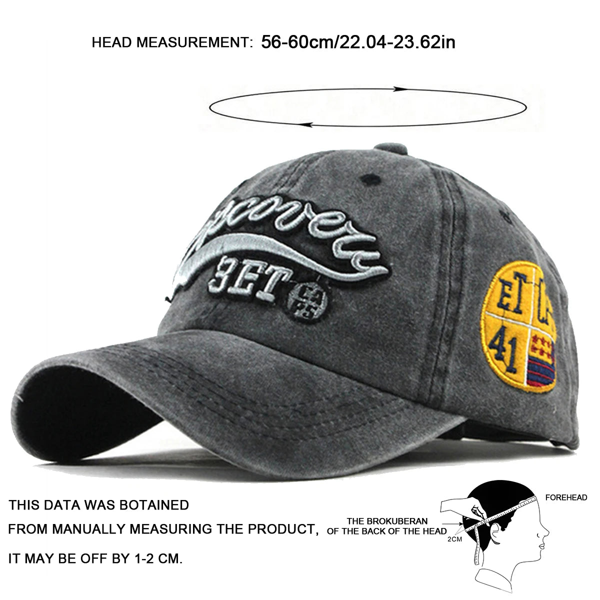Unisex 3ET Letter Embroidery Wash Baseball Caps Spring and Autumn