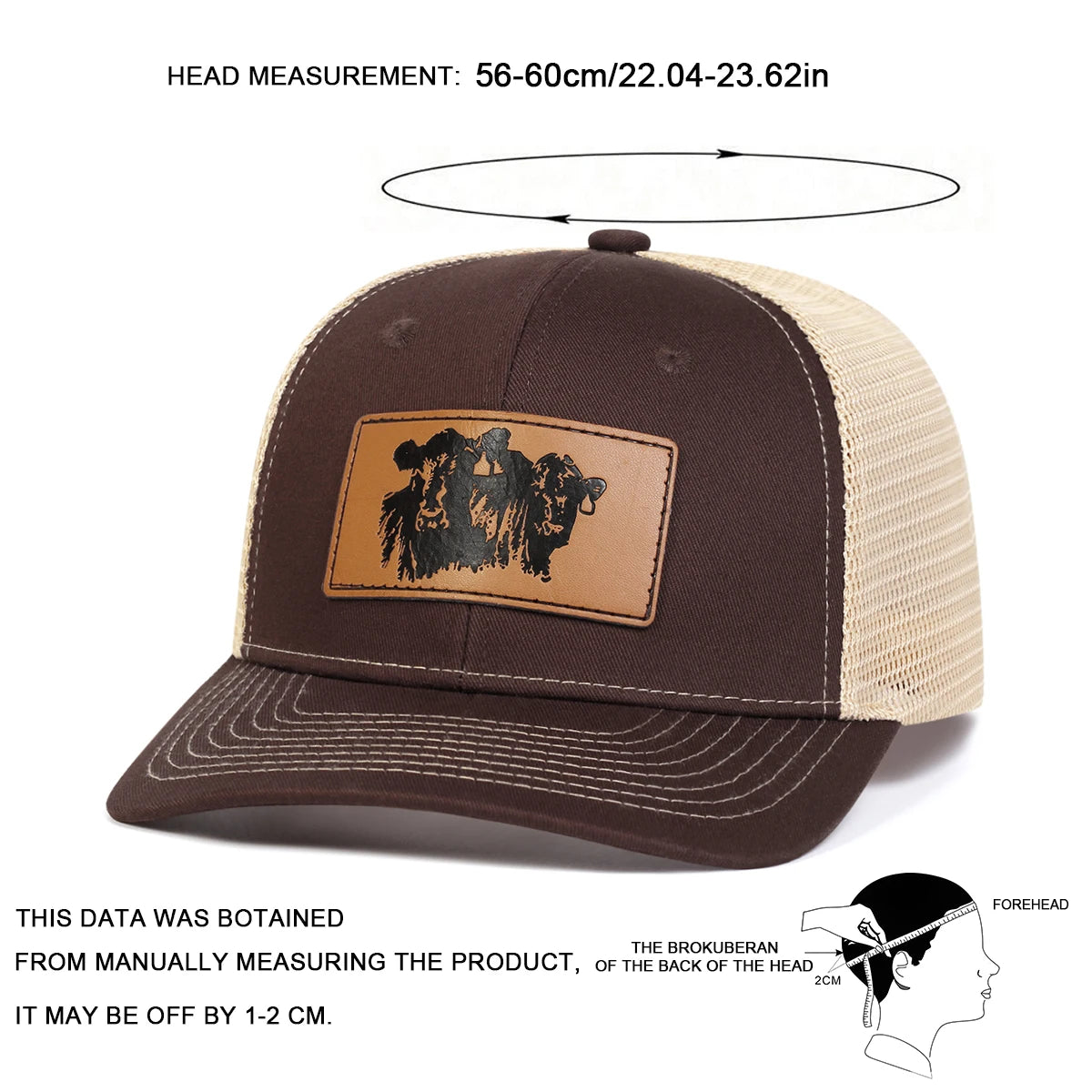 Unisex Brown Bull Head Leather Label Baseball Net Caps Spring and Summer