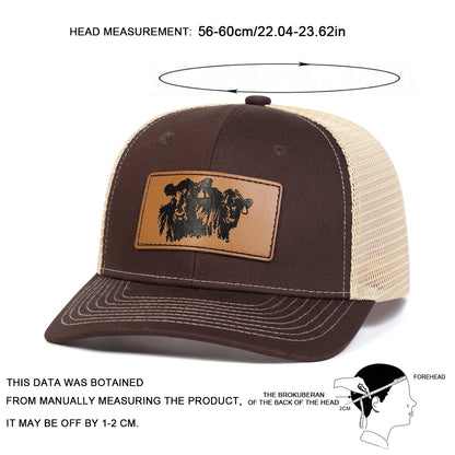 Unisex Brown Bull Head Leather Label Baseball Net Caps Spring and Summer