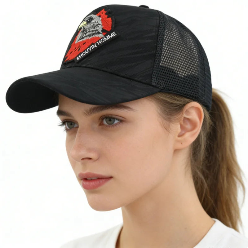Breathable  Baseball Cap With Eagle Embroidery, Personalized Design, Unisex, Suitable For Daily Casual Outdoor Use, Sunshade Mesh Cap